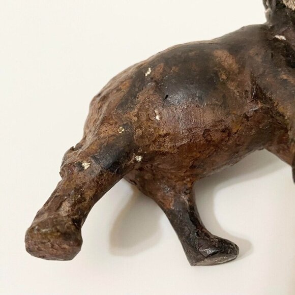 Vintage Elephant Trunk Up Metal Figurine 6 Inch Long Figure Flaws - Picture 6 of 16